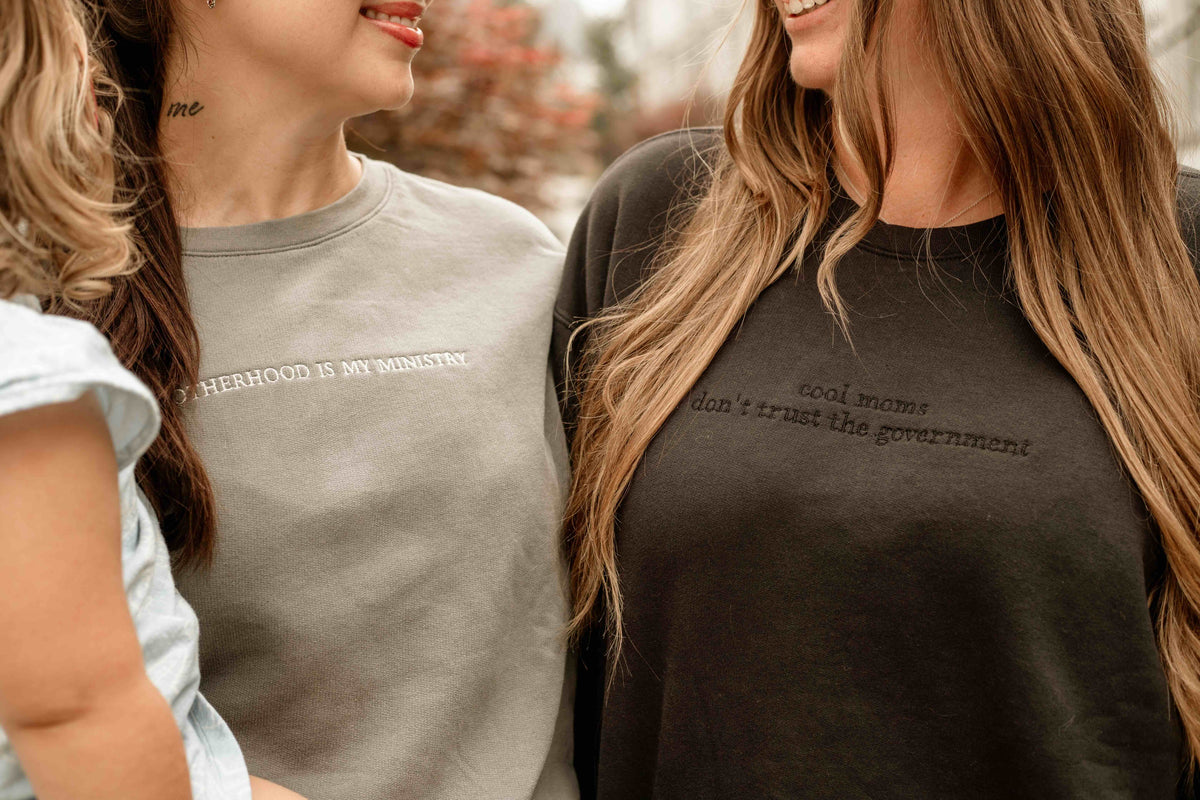Cool Moms Don't Trust The Government | Embroidered Crewneck Sweater | Pre-order