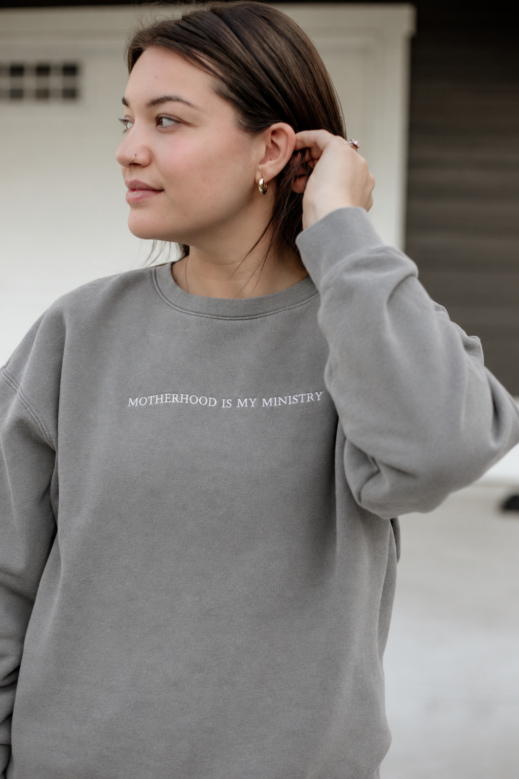 Motherhood Is My Ministry Sweatshirt | Embroidered Crewneck Sweater | Pre-order